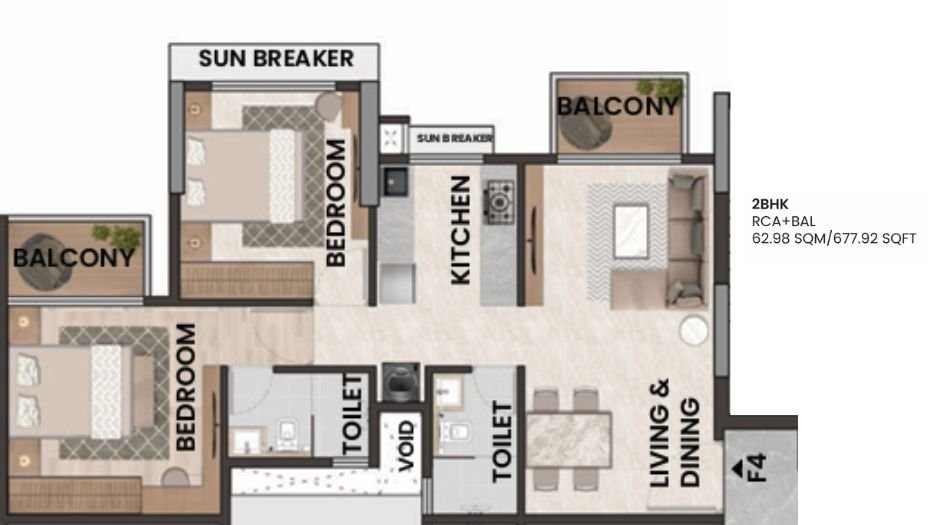 Neelyog-Aarana-FLoor-Plan-2 BHK - 678 Sqft